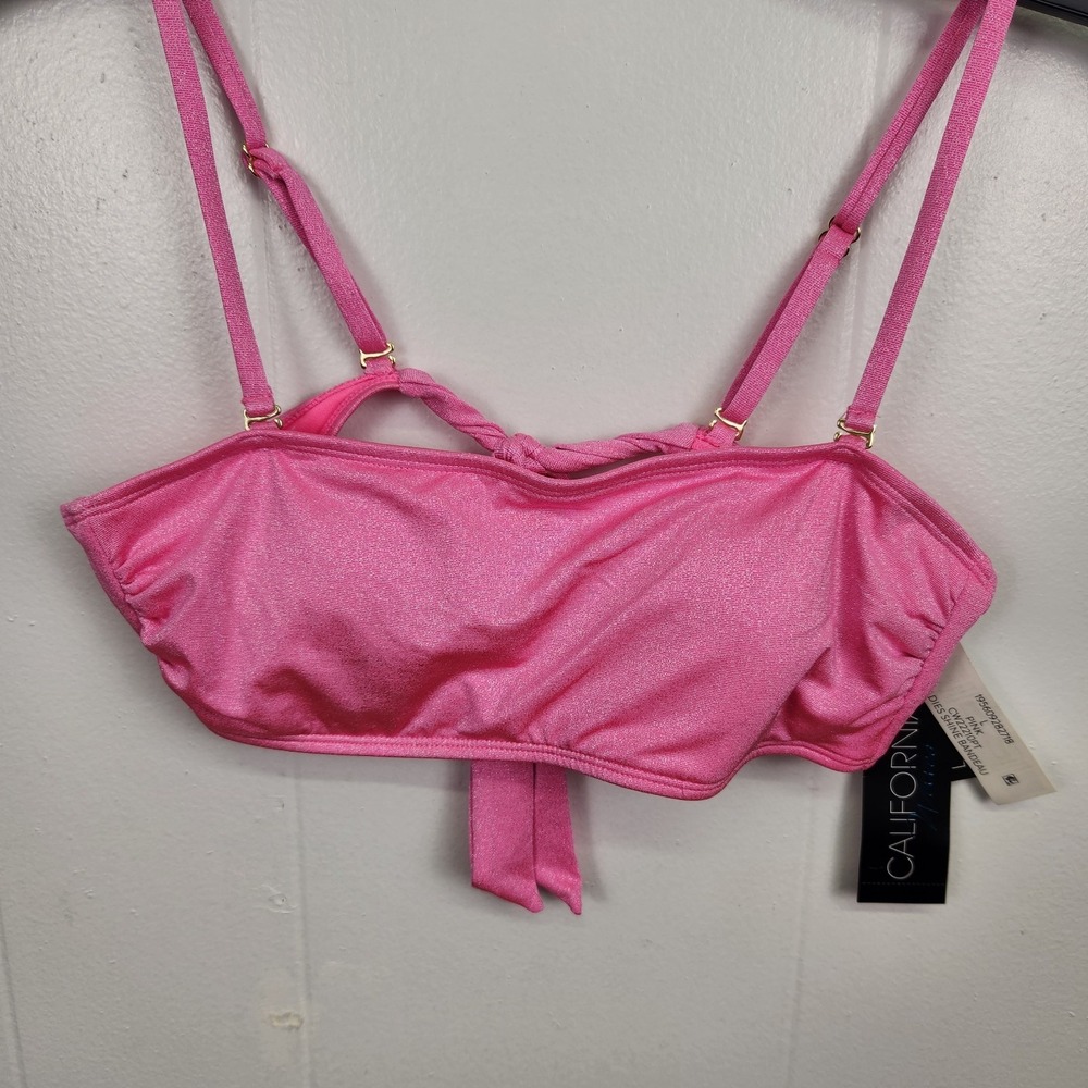 California Waves Shine Bandeau Bikini Top Pink Metallic Size L Adjustable Strap